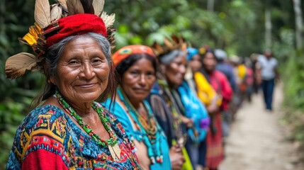 Fototapeta premium Indigenous leaders, Peru, Latin America, work to protect natural resources and biodiversity. At the same time confirming land rights