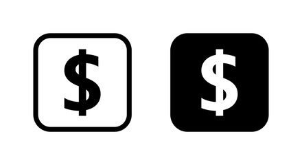 US dollar icon on black square. USD money sign symbol