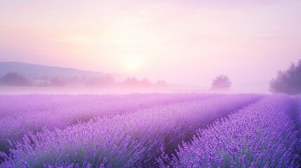 Lavender Fields in Morning Mist