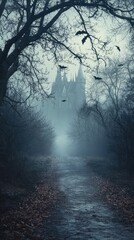 Obraz premium Eerie Foggy Halloween Background Illustration