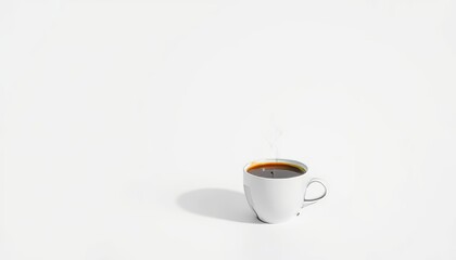 Minimalist White Cup of Steaming Coffee