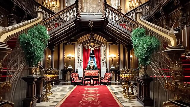 Elegant Luxurious Mansion ornate staircase red carpet staircase