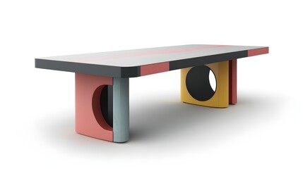 Modern Colorful Table with Geometric Design  Isolated on White Background