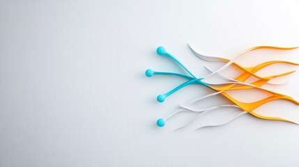 Fototapeta premium Abstract design featuring colorful curves and spheres on a minimalist background.