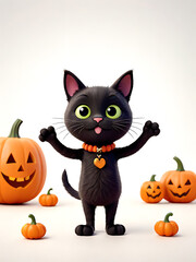 Black Cat with Pumpkins Halloween Generative AI