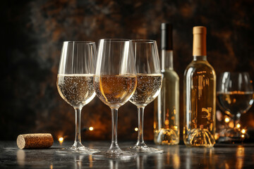 Bottle of chilled white wine and glasses
