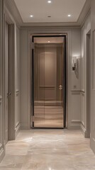 Obraz premium Safe concealed behind large mirror in hallway.