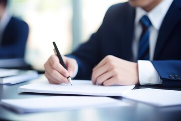 Writing pen holding paper.