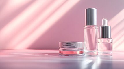 Skincare Products on a Pink Background with Sunbeams
