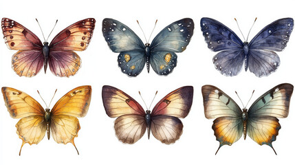 Set of Vintage Butterflies on a White Background