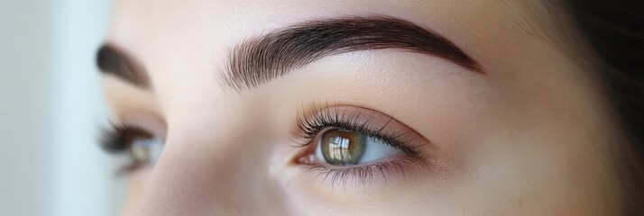 Naklejka premium Eyebrow Shape. Beautiful Woman with Stylish Eyebrow Tattooing and Perfectly Defined Brow Style