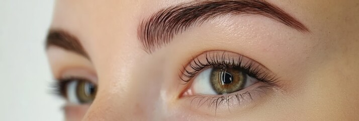 Naklejka premium Eyebrow Shape. Woman with Beautiful Brow After Styling, Microblading, and Microshading