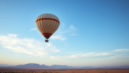 Colorful Hot Air Balloon Against Blue Sky Background