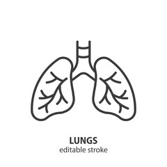 Lungs line icon. Internal human organ symbol. Editable stroke. Vector illustration.