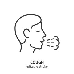 Cough line icon. Symptom of asthma, cold, allergy, pneumonia. Editable stroke. Vector illustration.