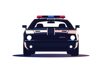 A front-facing view of a stylized black police car, featuring emergency lights and a modern, aggressive design. Built for law enforcement and high-speed chases, it represents power and authority.