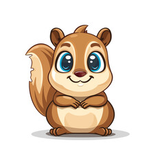 A cute cartoon squirrel with big eyes and a cheerful expression, sitting upright with a fluffy tail. Ideal for nature, wildlife, and children's themes