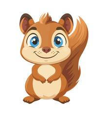 A cute cartoon squirrel with big eyes and a cheerful expression, sitting upright with a fluffy tail. Ideal for nature, wildlife, and children's themes
