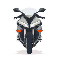 A front-view illustration of a powerful sports motorcycle with a sleek and aerodynamic design, ideal for themes related to speed, adventure, and motor sports