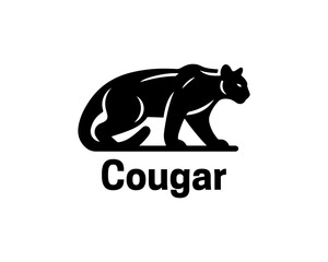 Black Cougar logo vector. Silhouette simple. Flat style. Cartoon Cougar logo.Animal logotype concept. 