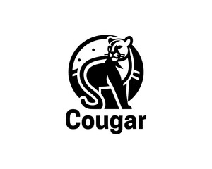 Black Cougar logo vector. Silhouette simple. Flat style. Cartoon Cougar logo.Animal logotype concept. 