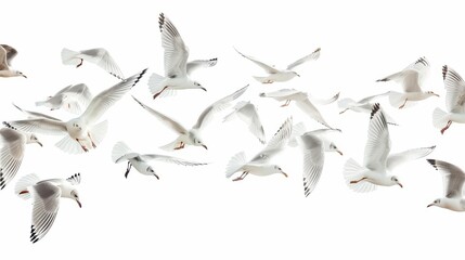 Obraz premium A Flock of Seagulls Flying Beautifully in a Clear Blue Sky: Perfect for Nature and Travel Themes