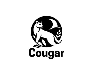 Obraz premium Black Cougar logo vector. Silhouette simple. Flat style. Cartoon Cougar logo.Animal logotype concept. 