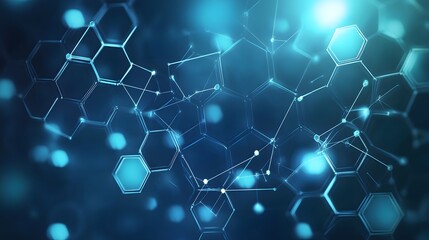 Fototapeta premium Abstract Blue Hexagon Network with Glowing Lines and Points