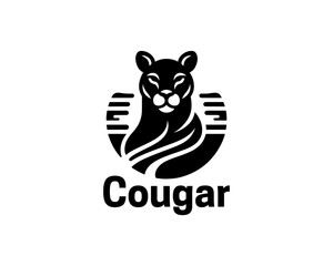 Black Cougar logo vector. Silhouette simple. Flat style. Cartoon Cougar logo.Animal logotype concept. 