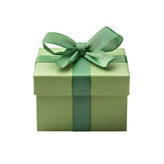 Obraz premium green color premium gift box with green ribbon isolated on transparent background