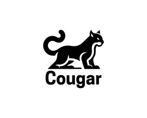 Black Cougar logo vector. Silhouette simple. Flat style. Cartoon Cougar logo.Animal logotype concept. 