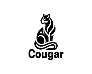 Black Cougar logo vector. Silhouette simple. Flat style. Cartoon Cougar logo.Animal logotype concept. 