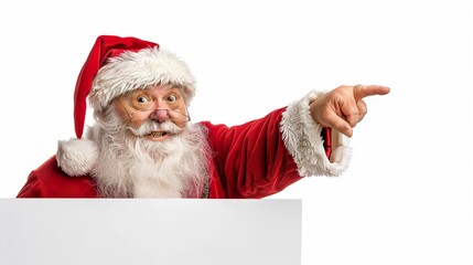 Naklejka premium Santa Claus Pointing with Blank Sign Isolated on White Background