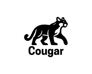 Black Cougar logo vector. Silhouette simple. Flat style. Cartoon Cougar logo.Animal logotype concept. 