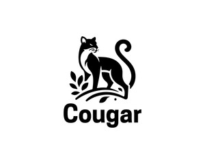 Black Cougar logo vector. Silhouette simple. Flat style. Cartoon Cougar logo.Animal logotype concept. 