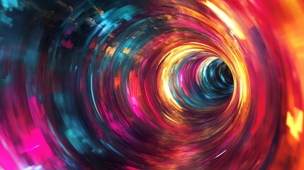 Abstract background with swirling colorful lines and a black center.