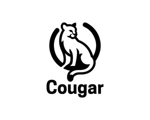 Black Cougar logo vector. Silhouette simple. Flat style. Cartoon Cougar logo.Animal logotype concept. 