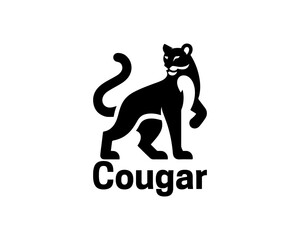 Black Cougar logo vector. Silhouette simple. Flat style. Cartoon Cougar logo.Animal logotype concept. 