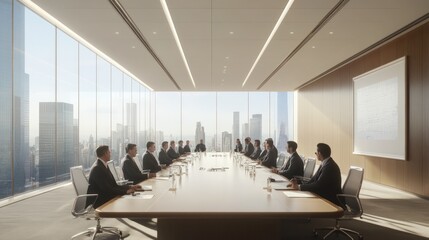 Business Meeting in a Modern Skyscraper Office