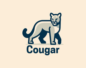 Black Cougar logo vector. Silhouette simple. Flat style. Cartoon Cougar logo.Animal logotype concept. 