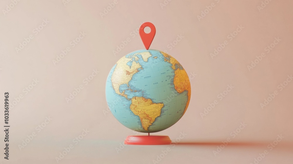 Poster the globe showcases a single pin marking a significant travel destination, inviting exploration and 