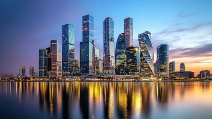 Obraz premium Modern City Skyline at Twilight Reflection