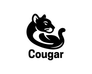 Black Cougar logo vector. Silhouette simple. Flat style. Cartoon Cougar logo.Animal logotype concept. 