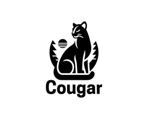 Black Cougar logo vector. Silhouette simple. Flat style. Cartoon Cougar logo.Animal logotype concept. 