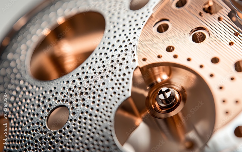 Poster close-up of a precision-engineered metallic component showcasing intricate design and craftsmanship.
