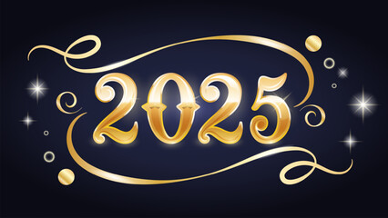 Metallic shining golden Number 2025. Shining banner. Element for website or print. Vector graphics.