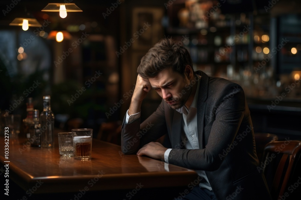 Poster Worried sitting tired adult.