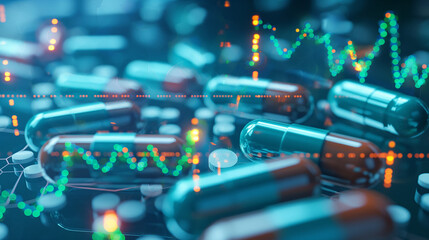 Fototapeta premium Pharmaceutical Financial Market Analysis Candlestick Chart Closeup for Trading and Investment Strategies