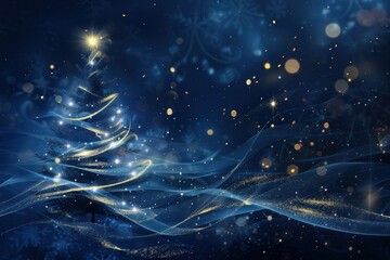 Elegant navy blue Christmas abstract background with shimmering gold accents