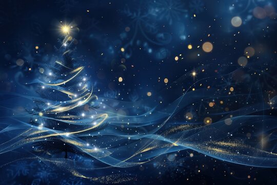 Elegant navy blue Christmas abstract background with shimmering gold accents